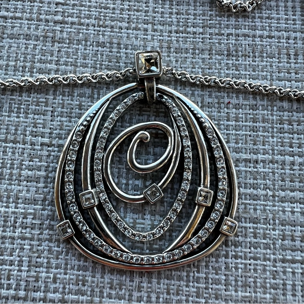 Brighton Silver Tone Crystal Swirl Necklace 18” Long